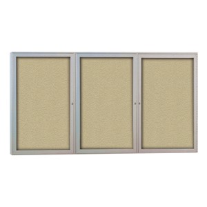 Outdoor/Indoor Enclosed Bulletin Board w/ Three Doors & Satin Aluminum Frame