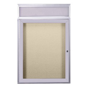 Enclosed Bulletin Board w/ Lighted Header, One Door & Satin Aluminum Frame