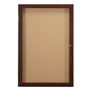 Enclosed Bulletin Board w/ One Door & Walnut Finish