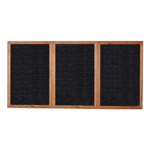 Enclosed Rubber-Tak Tackboard w/ Three Doors & Walnut Frame