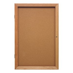 Enclosed Bulletin Board w/ One Door & Solid Oak Frame