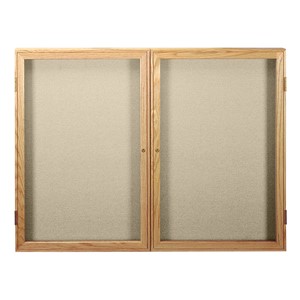 Enclosed Fabric Tack Board w/ Two Doors & Oak Finish Frame