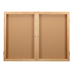 Indoor Enclosed Bulletin Board w/ Two Doors & Solid Oak Frame