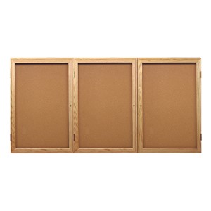 Enclosed Bulletin Board w/ Three Doors & Solid Oak Frame
