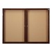 Indoor Enclosed Bulletin Board w/ Two Doors & Walnut Finish