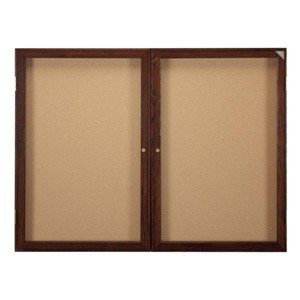 Indoor Enclosed Bulletin Board w/ Two Doors & Walnut Finish Indoor Enclosed Bulletin Board w/ Two Doors & Walnut Finish