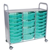 Callero Triple School Activity Cart w/ 16 Shallow Antimicrobial Trays & Four Deep Antimicrobial Trays