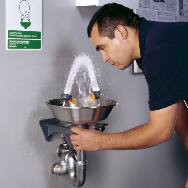Wall-Mounted Eye Wash Bowl in use