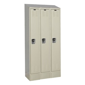 Fully Assembled Three-Wide Single-Tier School Lockers w/ Slope Top & Locks