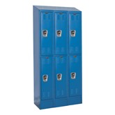 Fully Assembled Three-Wide Double-Tier School Lockers w/ Slope Top & Locks