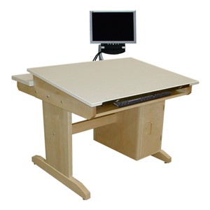 CAD Drawing Table w/ Locking CPU Cabinet & Keyboard Tray