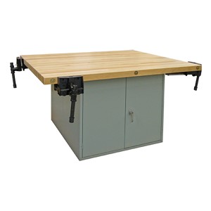Art Workstation w/ Steel Cabinet Base & Four Vises
