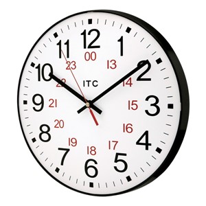 12" 12/24 Hour Plastic Wall Clock (angle view)