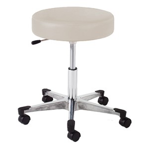 960 Series Exam Stool w/ Single-Lever Adjustment - Aluminum Base w/ Toecaps - Alabaster vinyl