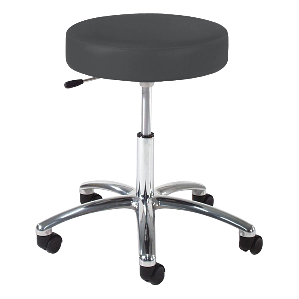 960 Series Exam Stool w/ Single-Lever Adjustment - Polished Chrome Base - Black vinyl