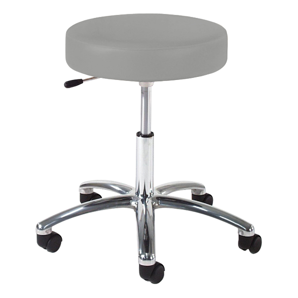 960 Series Exam Stool w/ Single-Lever Adjustment - Polished Chrome Base - Gray vinyl