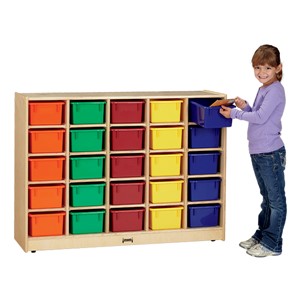 Baltic Birch 25-Cubby Mobile Storage Unit w/ Colorful Trays