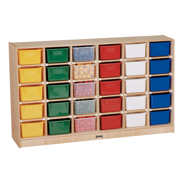 Baltic Birch 30-Cubby Mobile Storage Unit w/ Colorful Trays