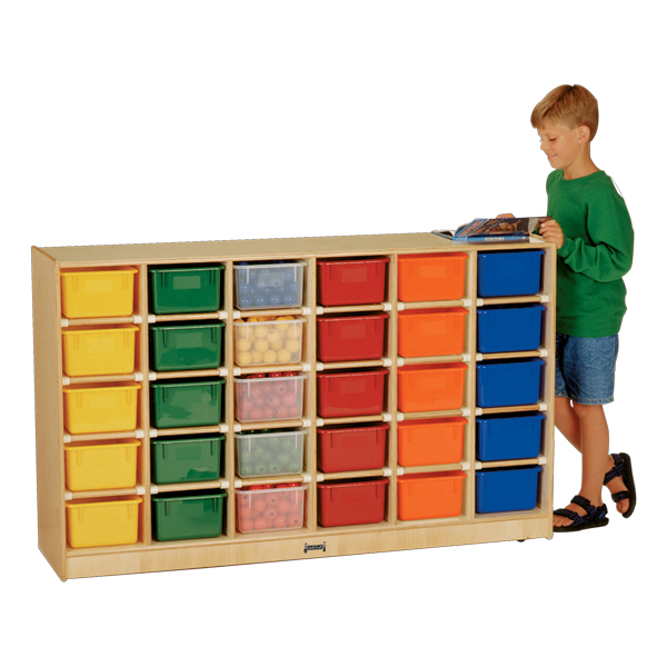 Baltic Birch 30-Cubby Mobile Storage Unit w/ Colorful Trays