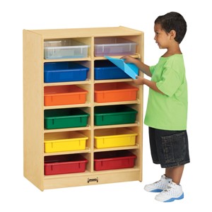Baltic Birch Paper Tray Cubby Unit - 12 Cubbies w/ Colorful Trays