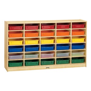 Baltic Birch Paper Tray Cubby Unit - 30 Cubbies w/ Colorful Trays