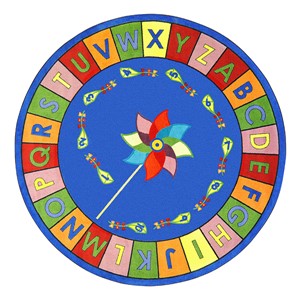 Alphabet Pinwheel Rug - Round (13' 2" Diameter) - Primary