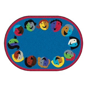 Joyful Faces Rug - Circle Seating Design - Oval - Blue w/ red border