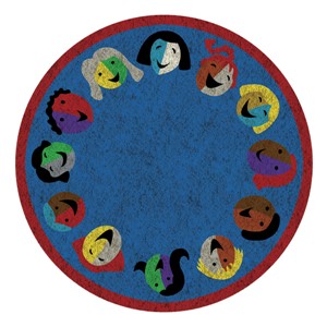 Joyful Faces Rug - Circle Seating Design - Round - Blue w/ red border