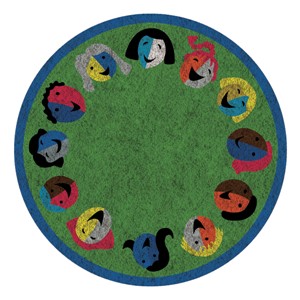 Joyful Faces Rug - Circle Seating Design - Round - Green w/ blue border
