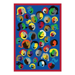 Joyful Faces Rug - Rectangle - Blue w/ red border