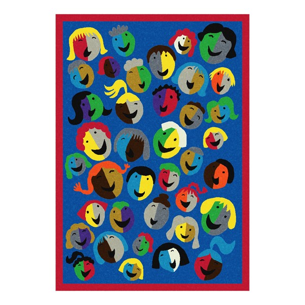 Joyful Faces Rug - Rectangle - Blue w/ red border