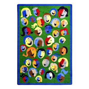 Joyful Faces Rug - Rectangle - Green w/ blue border