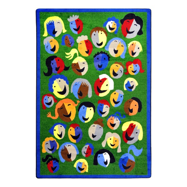 Joyful Faces Rug - Rectangle - Green w/ blue border