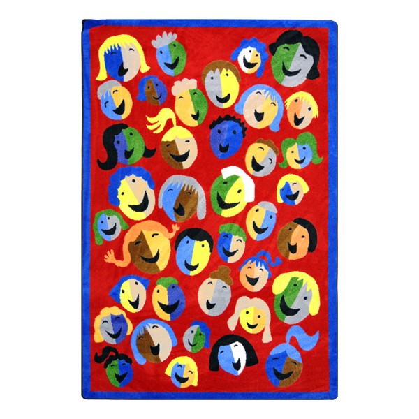 Joyful Faces Rug - Rectangle - Red w/ blue border