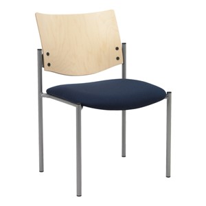1300 Series Wood Back Stack Chair w/ out Arms - Silver frame, navy fabric & natural finish