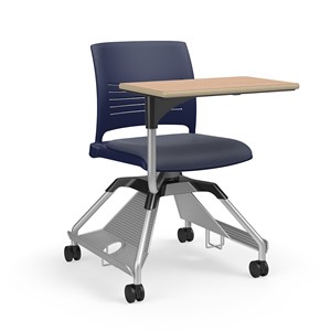 Learn2 Strive Mobile Tablet Arm Chair - Nordic Chair, Starlight Silver Metallic Frame, Castle Oak Tablet Finish, Bermuda Fabric Color