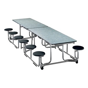 Uniframe Mobile Cafeteria Stool Table w/ Chrome Frame & Perfect Edge (60 1/2" W x 139 1/2" L) - 12 Stool Model Shown