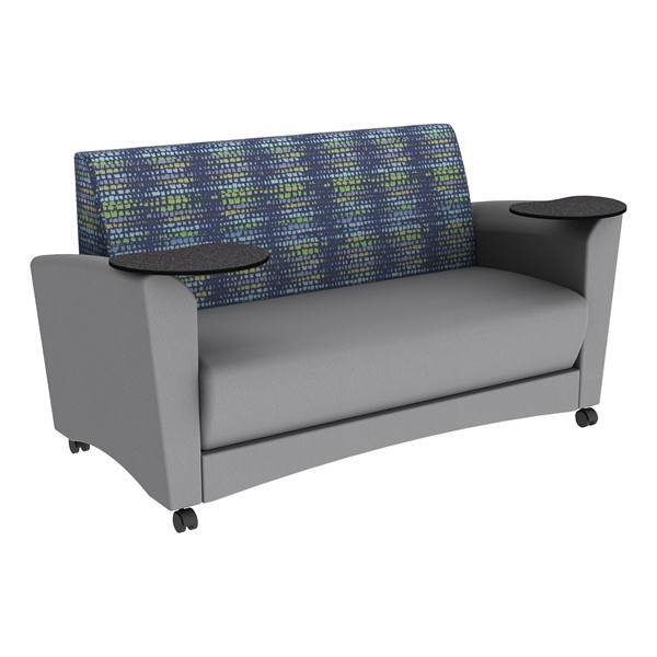Shapes Series II Common Area Sofa w/ Tablet Arms (Grade 2 Material) - Telegraph Indigo/Light Gray w/ Graphite Tablet