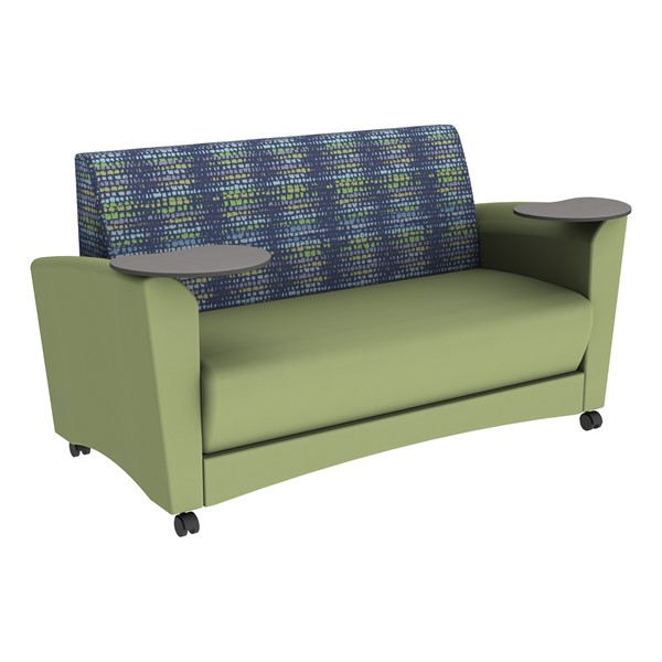 Shapes Series II Common Area Sofa w/ Tablet Arms Telegraph Indigo/Fern Green w/ Cosmic Strandz Tablet