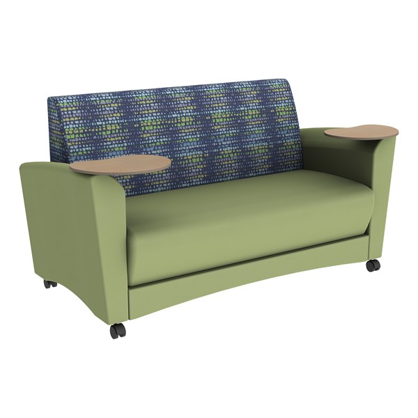 Shapes Series II Common Area Sofa w/ Tablet Arms (Grade 2 Material) - Telegraph Indigo/Fern Green w/ Maple Tablet
