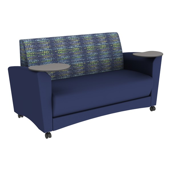 Shapes Series II Common Area Sofa w/ Tablet Arms (Grade 2 Material) - Telegraph Indigo/Navy w/ Cosmic Strandz Tablet