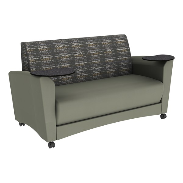 Shapes Series II Common Area Sofa w/ Tablet Arms (Grade 2 Material) - Telegraph Steel/Taupe w/ Graphite Tablet
