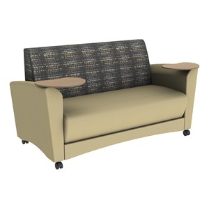 Shapes Series II Common Area Sofa w/ Tablet Arms (Grade 2 Material) - Telegraph Steel/Sand w/ Maple Tablet