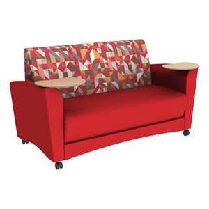 Shapes Series II Common Area Sofa w/ Tablet Arms (Grade 3 Material) - Angle Pepper/Red w/ Maple Tablet