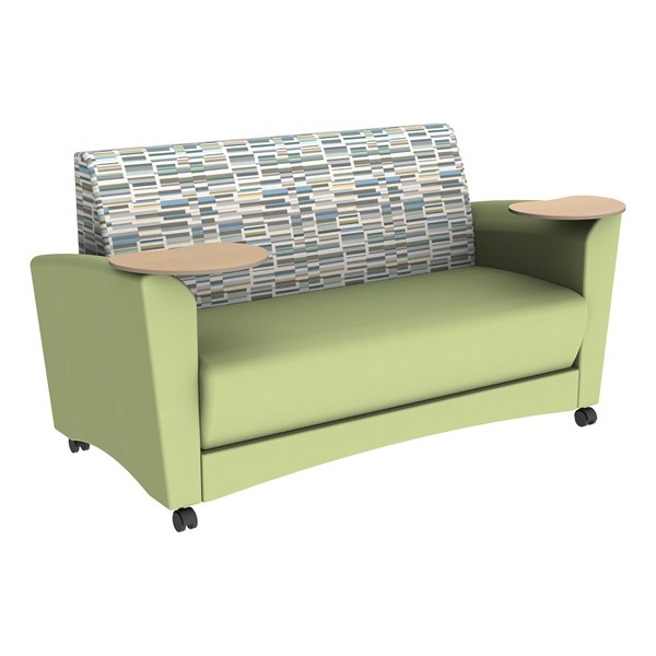 Shapes Series II Common Area Sofa w/ Tablet Arms (Grade 4 Material) - Bandwidth Circuit/Fern Green w/ Maple Tablet