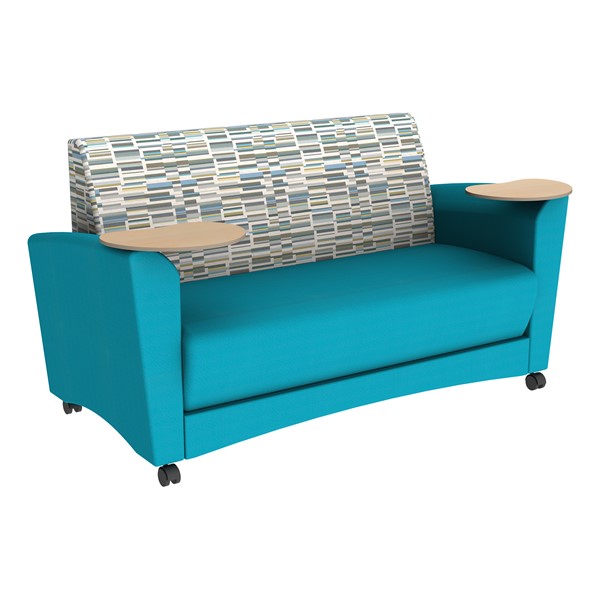 Shapes Series II Common Area Sofa w/ Tablet Arms (Grade 4 Material) - Bandwidth Circuit/Teal w/ Maple Tablet
