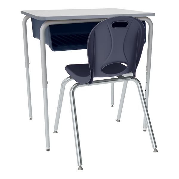 Open Front Desk w/ Color Book Box and Silver Mist Frame and 18-Inch Structure Series School Chair Set