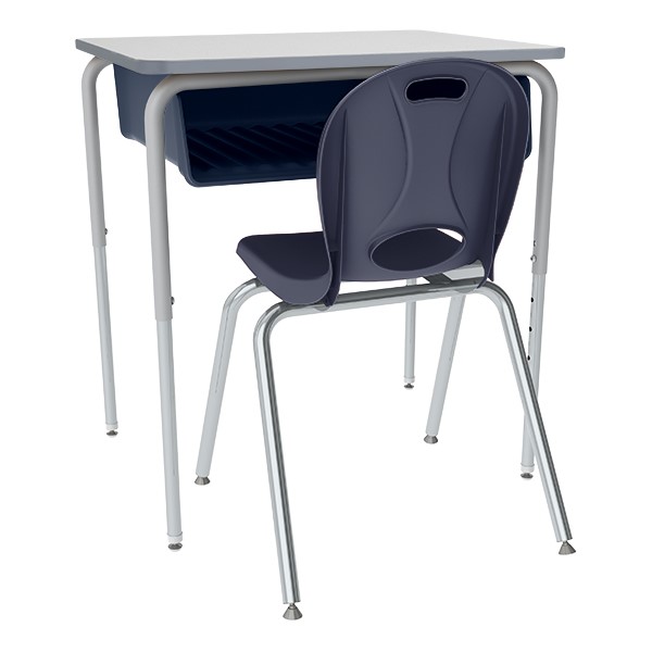 Open Front Desk w/ Color Book Box and Silver Mist Frame and 18-Inch Structure Series School Chair Set