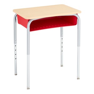 Structure Series Open Front School Desk w/ Red Book Box & Silver Mist Frame - Maple Top