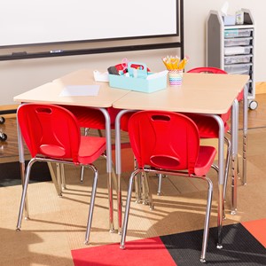 Structure Series Open Front School Desk w/ Red Book Box & Silver Mist Frame - Maple Top